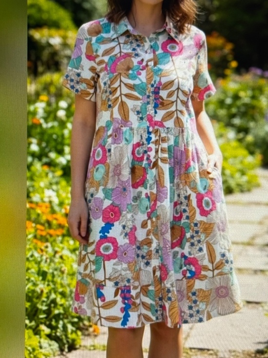 Tolani Dresses & Skirts - Tolani Floral Tiered Button Front Short Sleeve Dress with pockets, Women’s XL